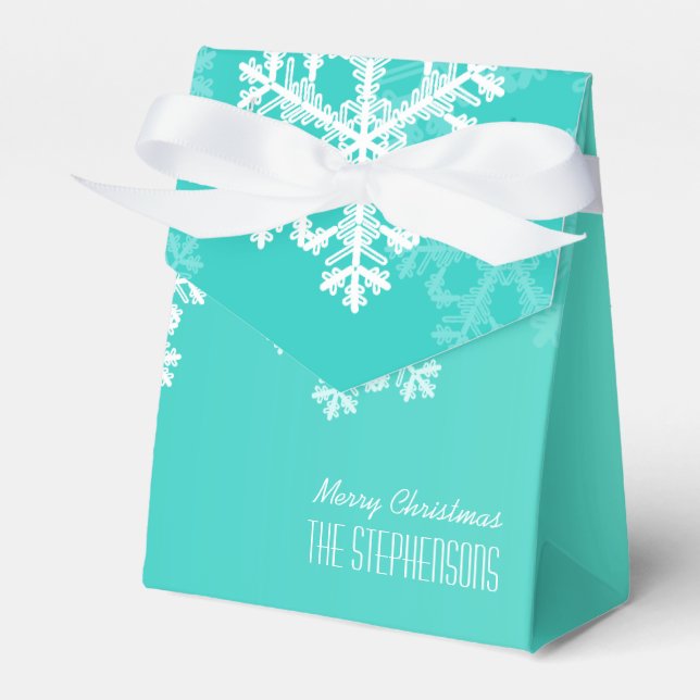 Merry Christmas Stylish Cyan Snowflakes  Pattern Favour Box (Front Side)