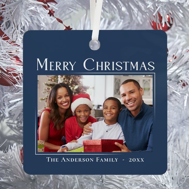 Merry Christmas Stylish Elegant Photo Custom Metal Tree Decoration (Creator Uploaded)