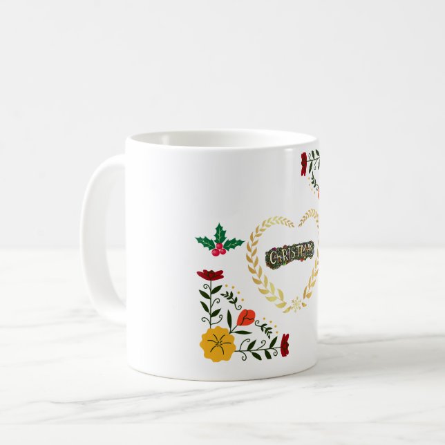 Merry Christmas Stylish Holiday Trendy  Coffee Mug (Front Left)