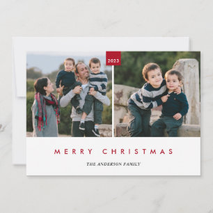Merry Christmas   Stylish Minimal 2 Photo Holiday Card