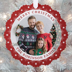 Merry Christmas Stylish Modern Elegant Photo Red Tree Decoration Card