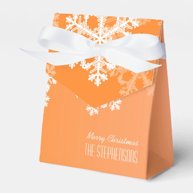 Merry Christmas Stylish Orange Snowflakes  Pattern Favour Box (Front Side)