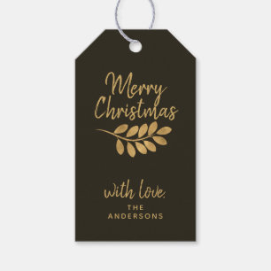 Merry Christmas Stylish Personalised Brown Holiday Gift Tags