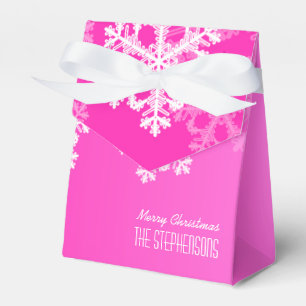 Merry Christmas Stylish Pink Snowflakes Pattern Favour Box