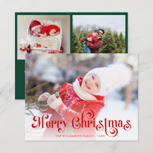 Merry Christmas Stylish Red Lettering Photo Holiday Card