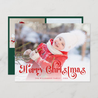 Merry Christmas Stylish Red Lettering Photo Holiday Card