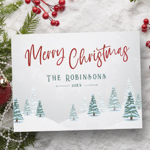 Merry Christmas Stylish Rustic Country Winter Tree Holiday Postcard