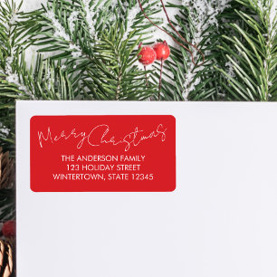 Merry Christmas Stylish Script Red Return Address Label