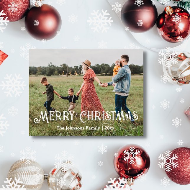 merry christmas stylish white typography photo  holiday postcard (Creator Uploaded)