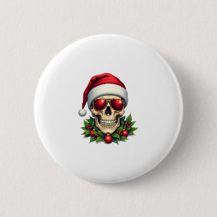 Merry Christmas Sugar Skull Santa Hat Family Xmas 6 Cm Round Badge
