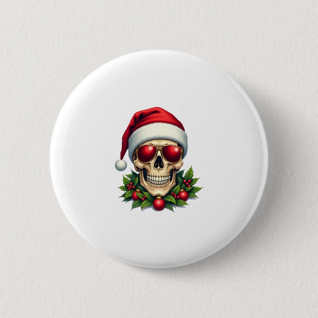 Merry Christmas Sugar Skull Santa Hat Family Xmas  6 Cm Round Badge (Front)
