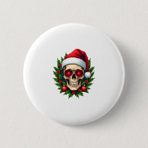 Merry Christmas Sugar Skull Santa Hat Family Xmas 6 Cm Round Badge