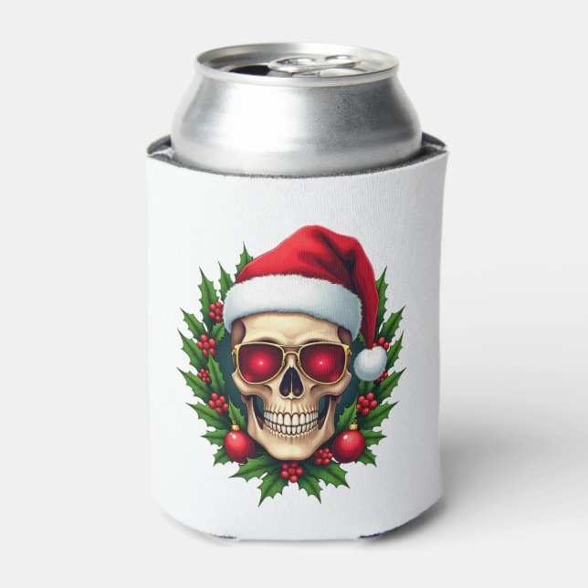 Merry Christmas Sugar Skull Santa Hat Family Xmas  Can Cooler (Can Front)