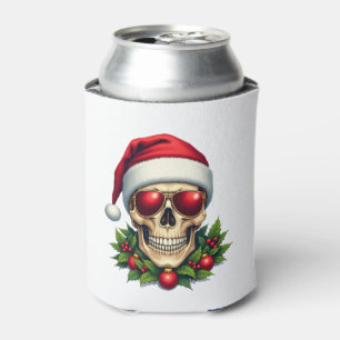 Merry Christmas Sugar Skull Santa Hat Family Xmas Can Cooler