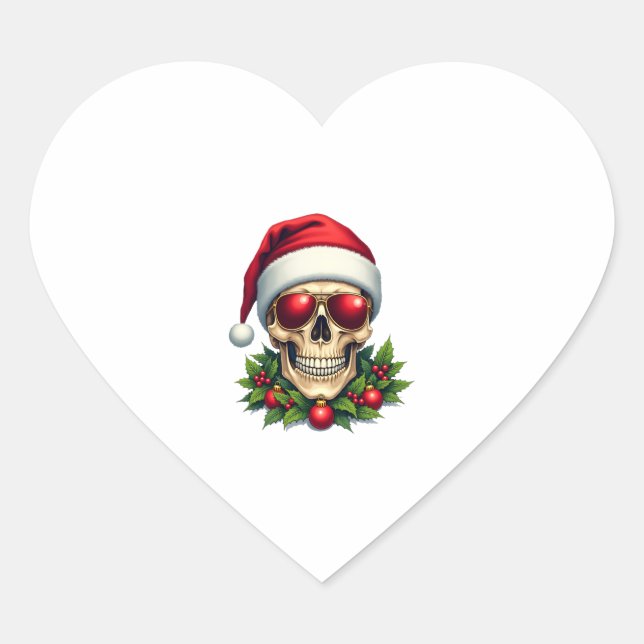 Merry Christmas Sugar Skull Santa Hat Family Xmas  Heart Sticker (Front)