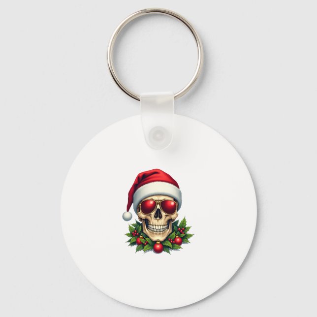 Merry Christmas Sugar Skull Santa Hat Family Xmas  Key Ring (Front)