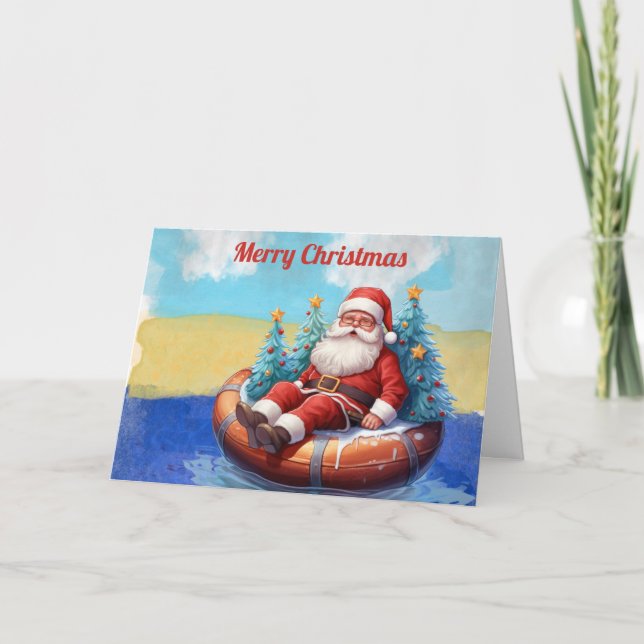 Merry Christmas Summer Beach Santa Warm Wishes Holiday Card (Front)
