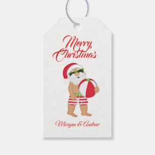 Merry Christmas Summer Santa Claus Beach Ball Gift Tags