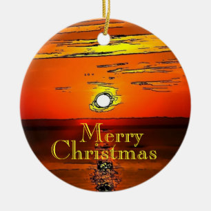 Merry Christmas Sunset Ornament