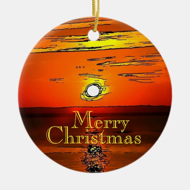 Merry Christmas Sunset Ornament (Front)
