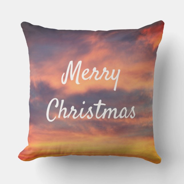 Merry Christmas Sunset Sky Clouds Nature Colourful Cushion (Front)