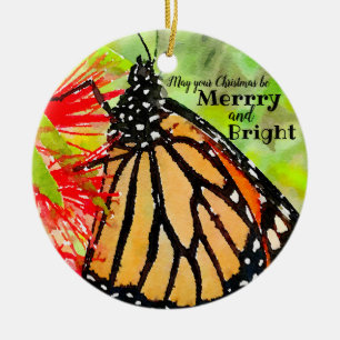 Merry Christmas Sunshine Monarch Butterfly Ceramic Tree Decoration