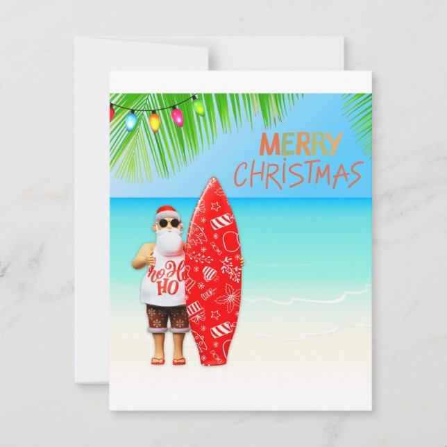 Merry Christmas Surfin' Santa Thank You Card (Front)