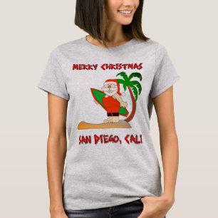 Merry Christmas Surfing Santa San Diego Cali T-Shirt