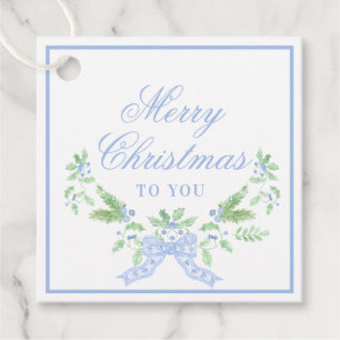 Merry Christmas Swag with Blue Bow Favour Tags