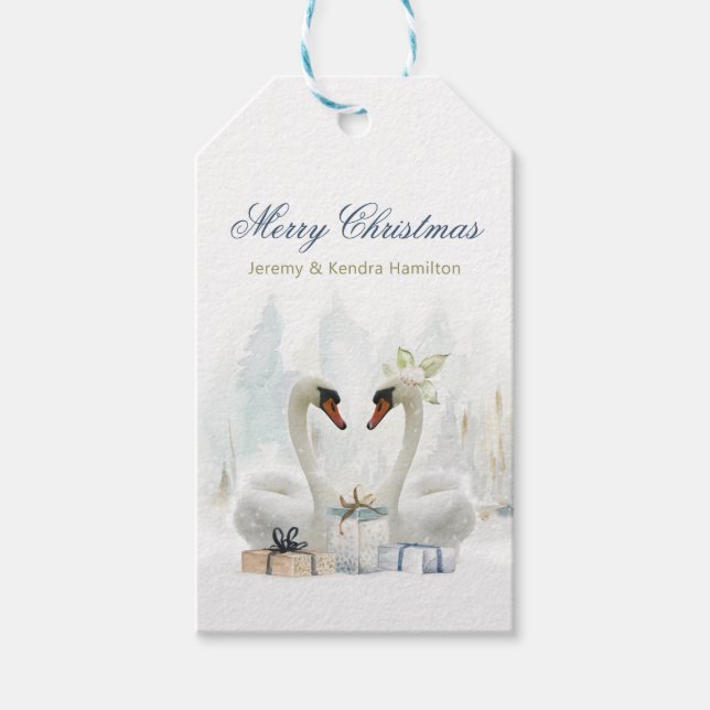 Merry Christmas Swans Elegant Gift Tags (Front)