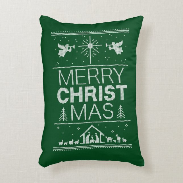 Merry Christmas Sweater Christian Jesus Christ Decorative Cushion (Front(Vertical))