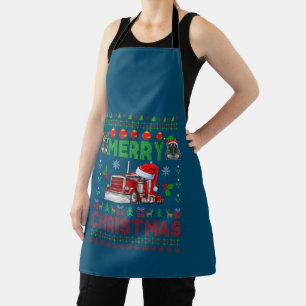 Merry Christmas Sweater Elf Reindeer Santa Trucker Apron