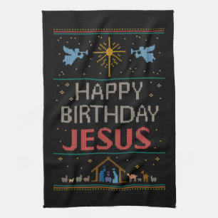 Merry Christmas Sweater Happy Birthday Jesus Tea Towel
