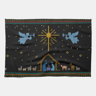 Merry Christmas Sweater Nativity Christian Merry Tea Towel