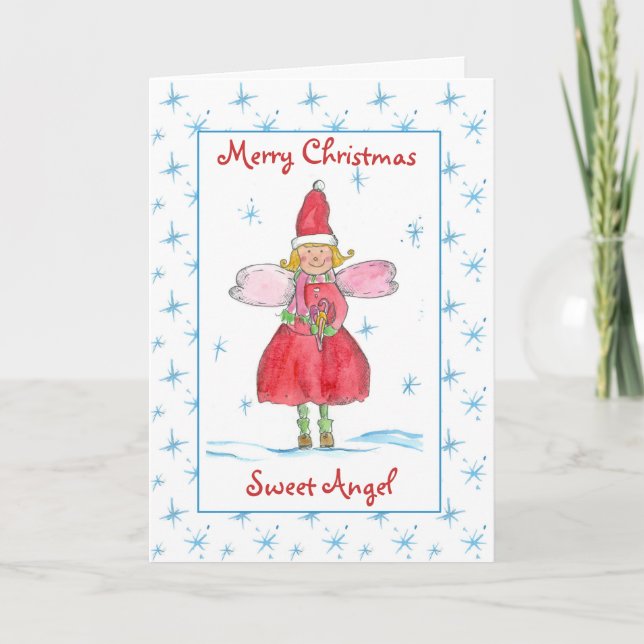 Merry Christmas Sweet Angel Kids Watercolor Holiday Card (Front)