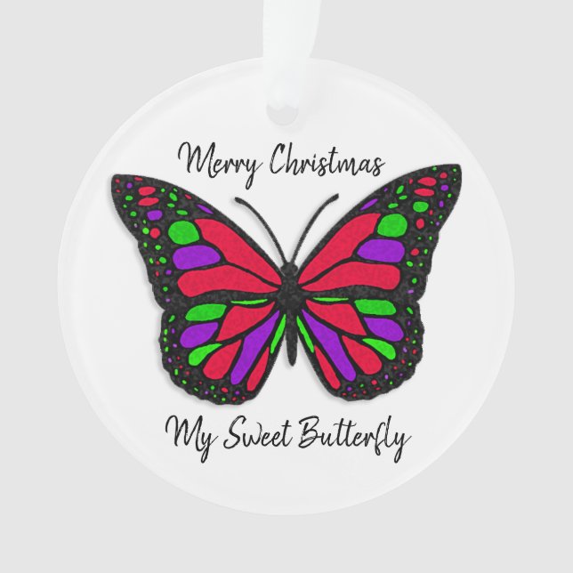 Merry Christmas Sweet Butterfly Holiday Keepsake Ornament (Front)