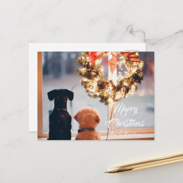 Merry Christmas  Sweet Moment With Dog Postcard (Front/Back In Situ)