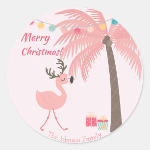 Merry Christmas  -  Sweet Tropical Santa Flamingo  Classic Round Sticker