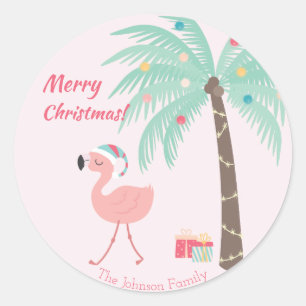 Merry Christmas  -  Sweet Tropical Santa Flamingo Classic Round Sticker