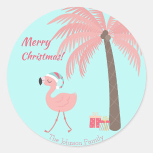 Merry Christmas - Sweet Tropical Santa Flamingo Classic Round Sticker