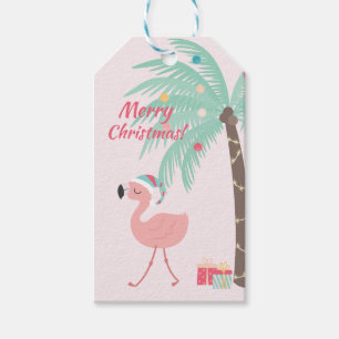 Merry Christmas - Sweet Tropical Santa Flamingo Gift Tags