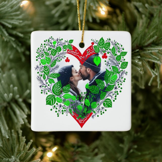 Merry Christmas Sweetheart | Heart Christmas Photo Ceramic Ornament (Tree)