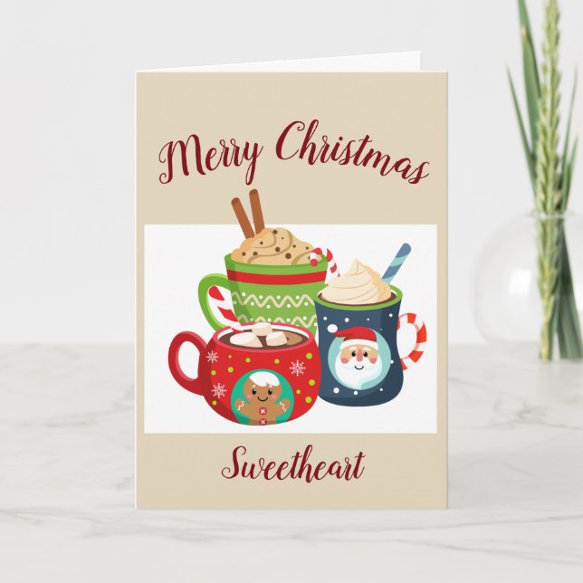 Merry Christmas Sweetheart Love Warm Hot Chocolate Holiday Card (Front)