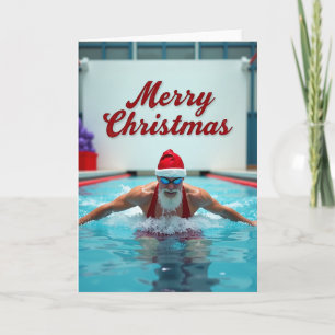 Merry Christmas Swimming Santa Card