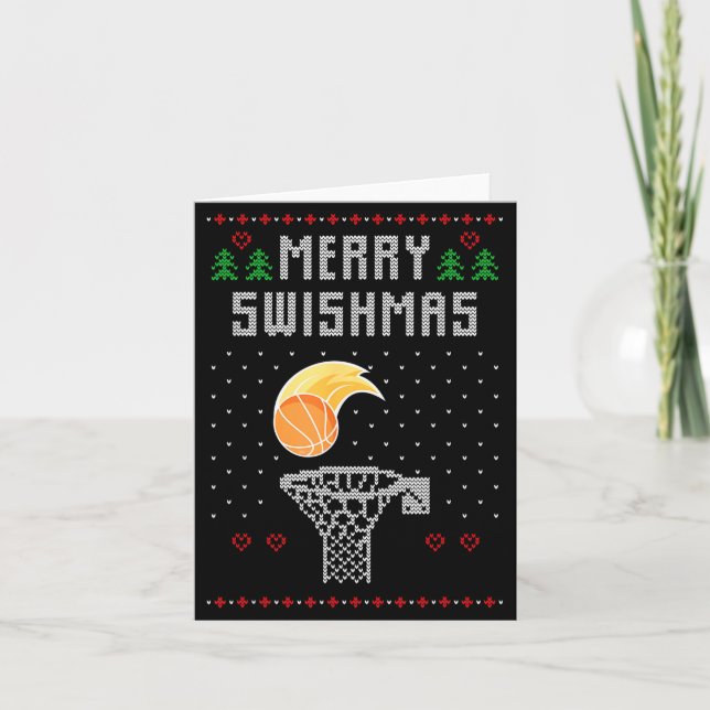 Merry Christmas Swishmas Basketball Xmas Gift Ugly Card (Front)