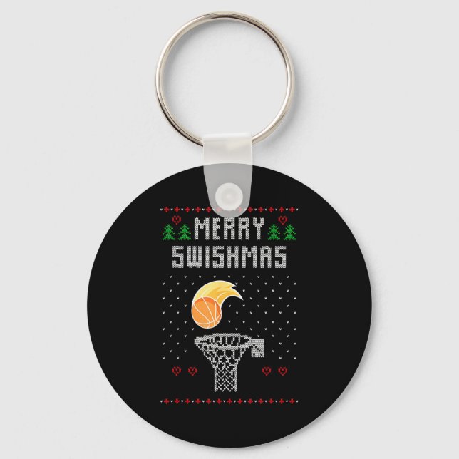 Merry Christmas Swishmas Basketball Xmas Gift Ugly Key Ring (Front)