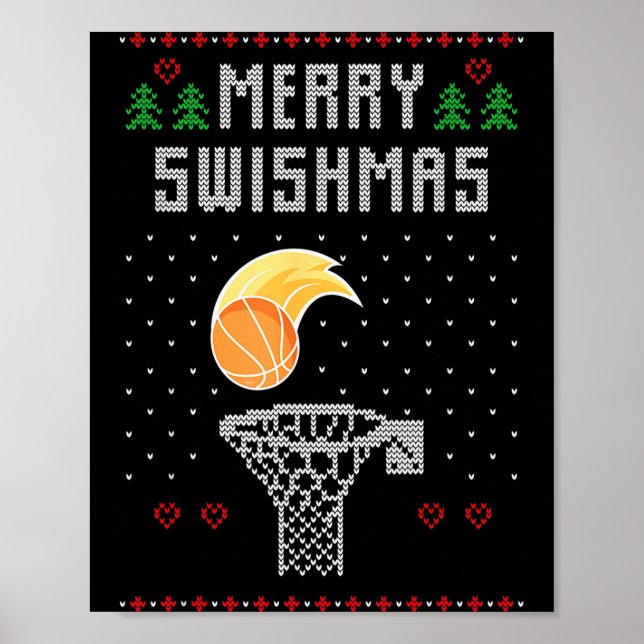 Merry Christmas Swishmas Basketball Xmas Gift Ugly Poster (Front)