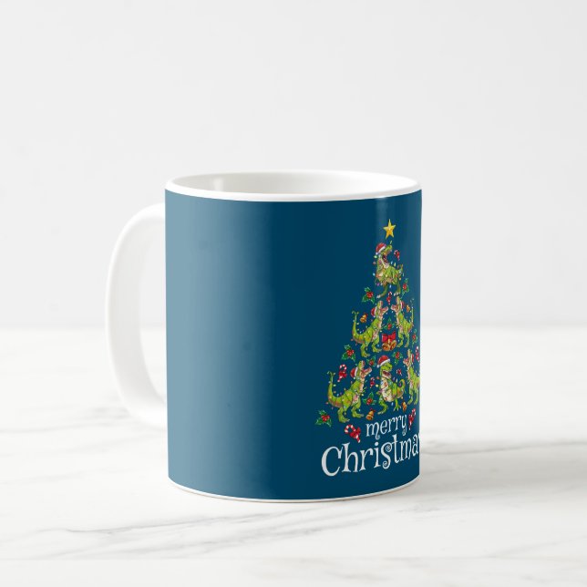 Merry Christmas T Rex Boys Kids Christmas Tree Rex Coffee Mug (Front Left)