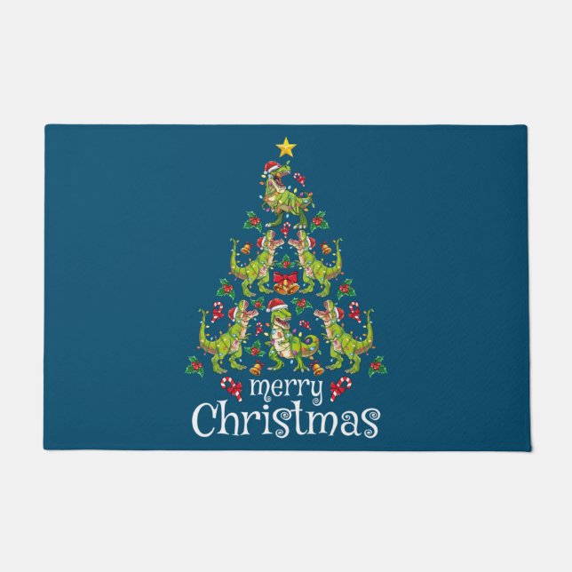 Merry Christmas T Rex Boys Kids Christmas Tree Rex Doormat (Front)