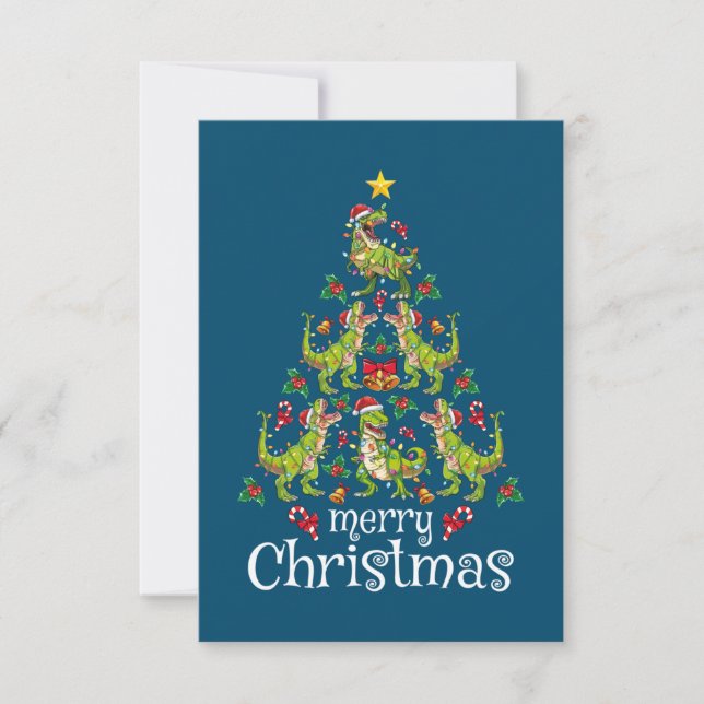 Merry Christmas T Rex Boys Kids Christmas Tree Rex Thank You Card (Front)